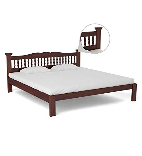 Furinno Sheesham Wood King Size Double Bed Without Storage for Home Bedroom (Provincial Teak Finish)