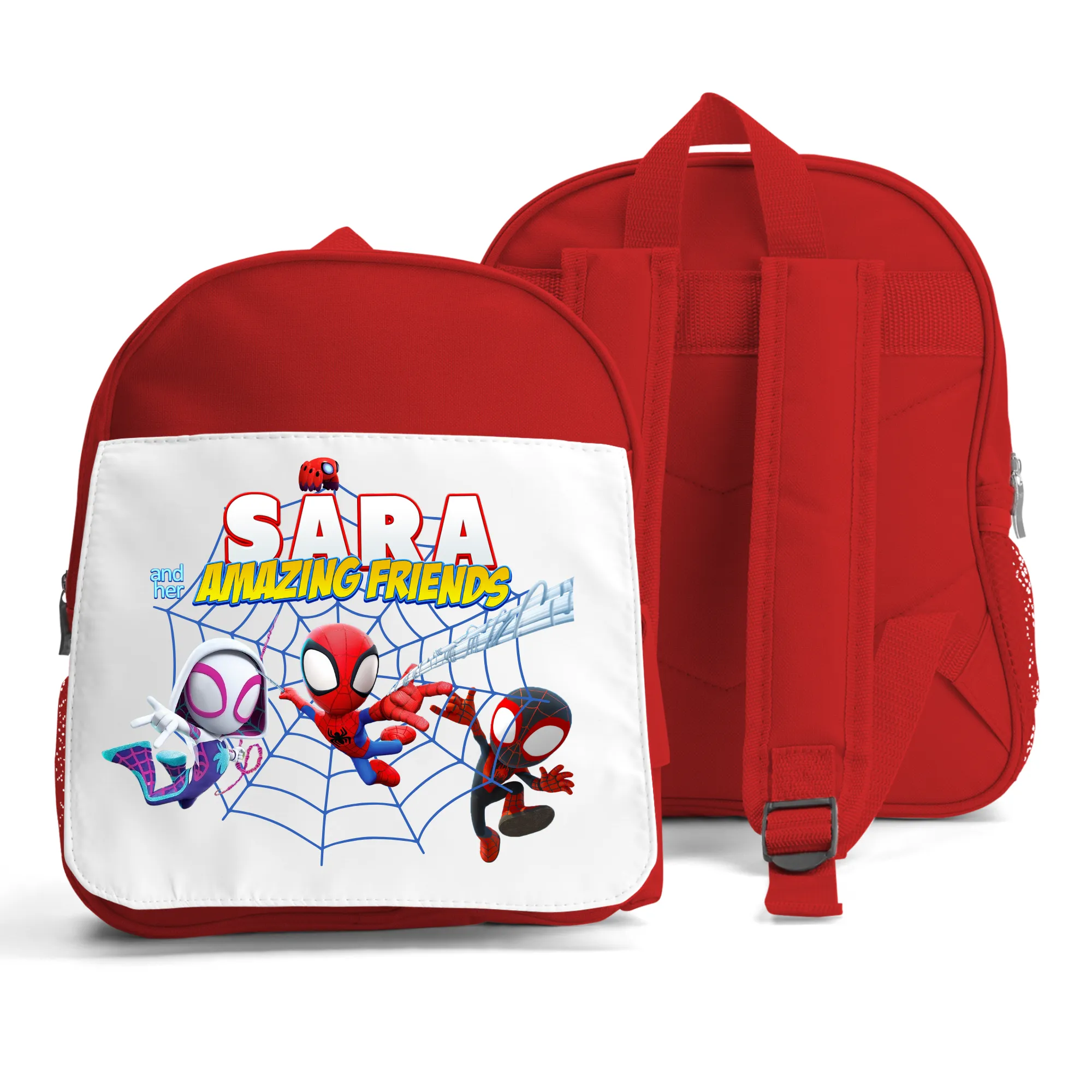 Girls' Personalised Backpack: Spidey and his Amazing Friends Bag with Adjustable Straps & Side Pockets