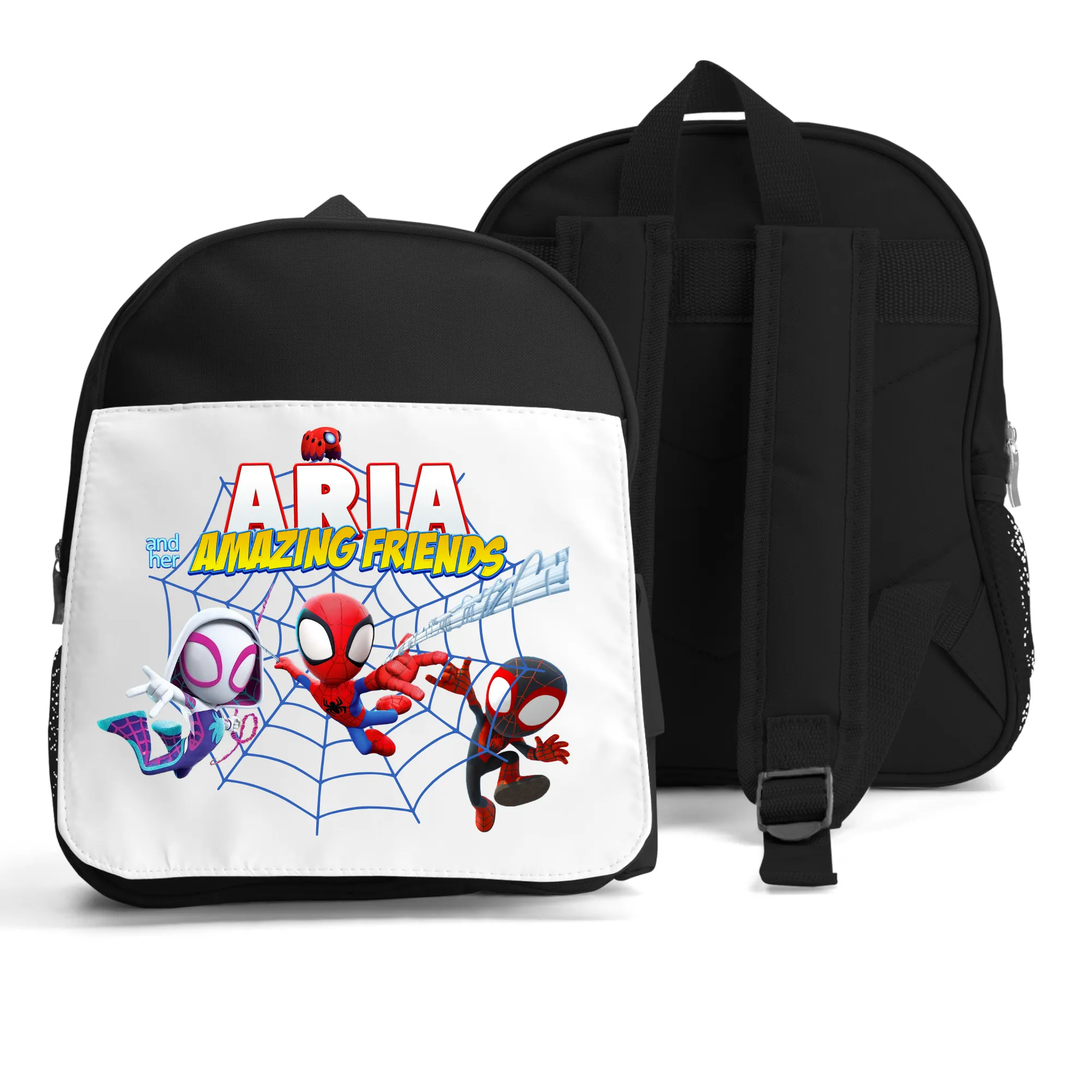 Girls' Personalised Backpack: Spidey and his Amazing Friends Bag with Adjustable Straps & Side Pockets