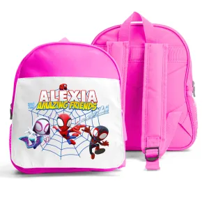 Girls' Personalised Backpack: Spidey and his Amazing Friends Bag with Adjustable Straps & Side Pockets
