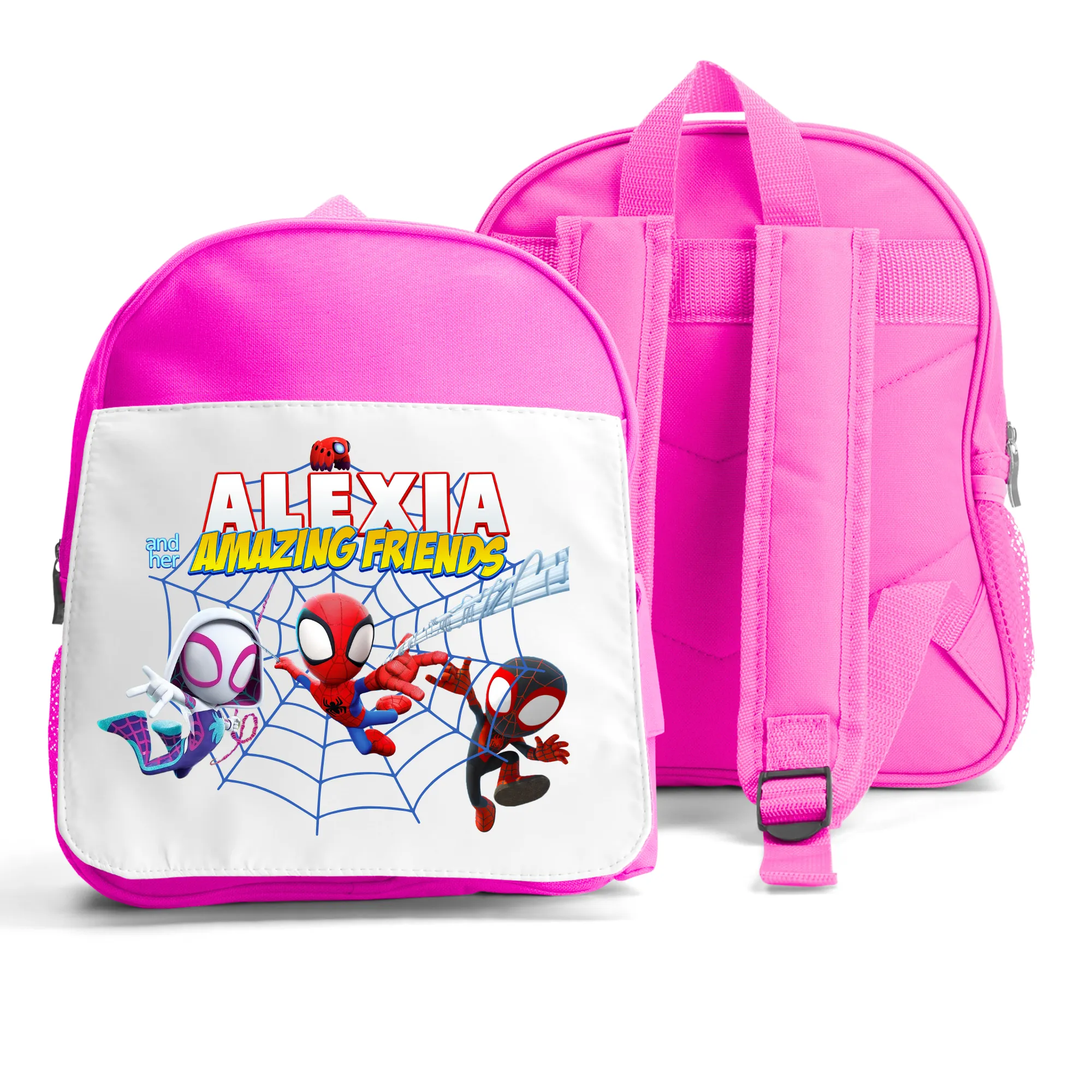 Girls' Personalised Backpack: Spidey and his Amazing Friends Bag with Adjustable Straps & Side Pockets