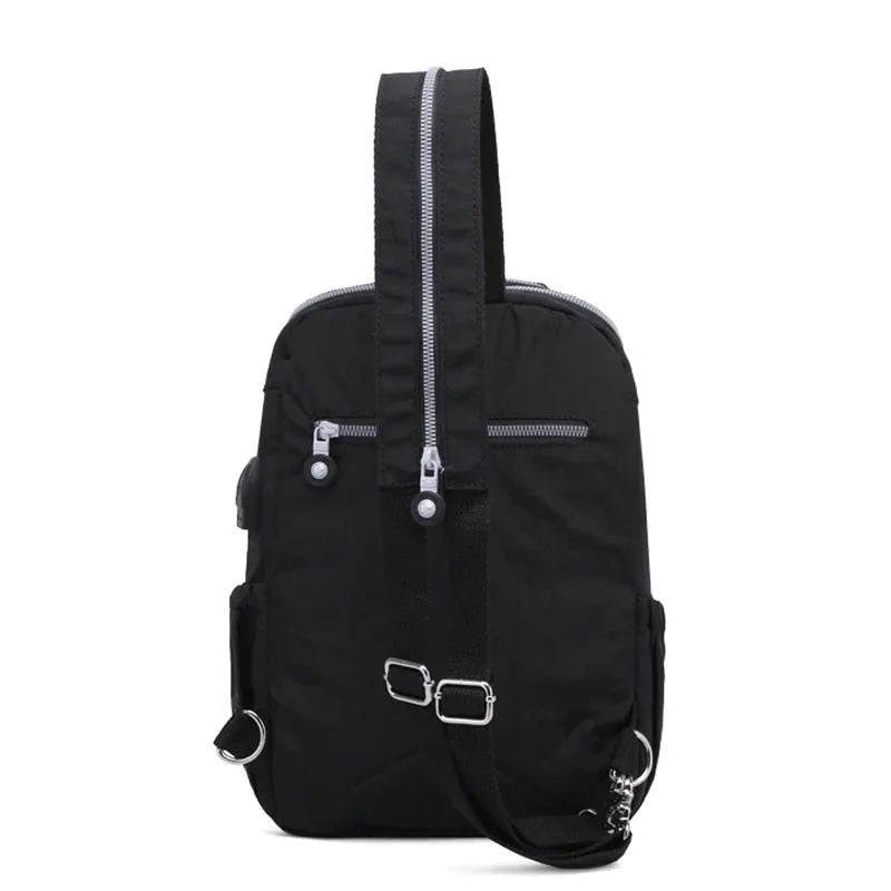 Girl's Shoulder Backpack with Small USB Charge and Monkey Chain
