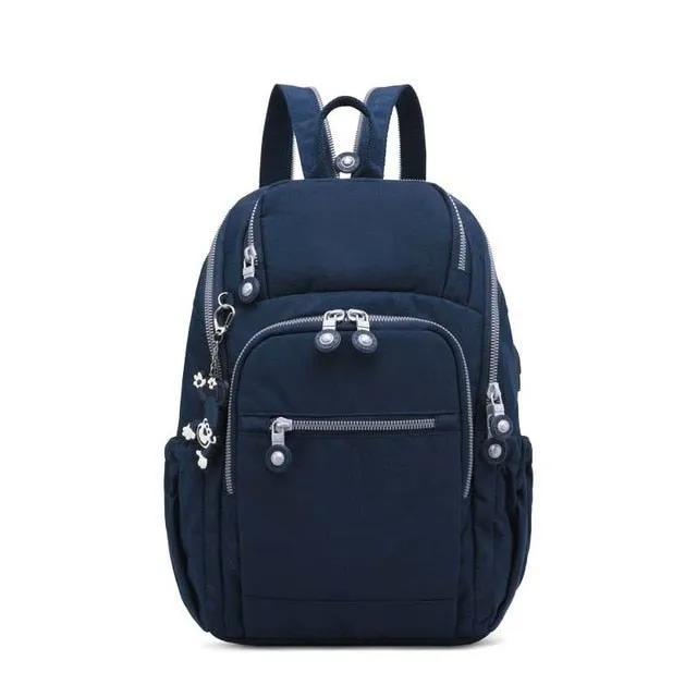 Girl's Shoulder Backpack with Small USB Charge and Monkey Chain