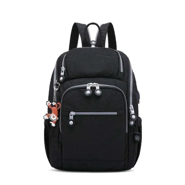 Girl's Shoulder Backpack with Small USB Charge and Monkey Chain