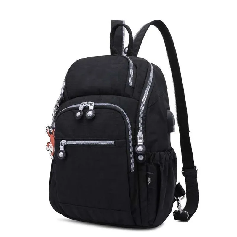 Girl's Shoulder Backpack with Small USB Charge and Monkey Chain