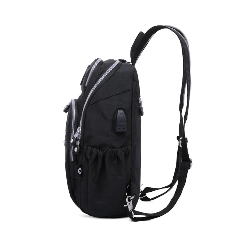 Girl's Shoulder Backpack with Small USB Charge and Monkey Chain