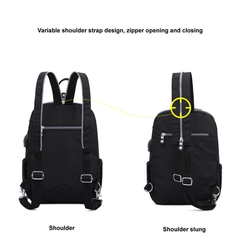 Girl's Shoulder Backpack with Small USB Charge and Monkey Chain