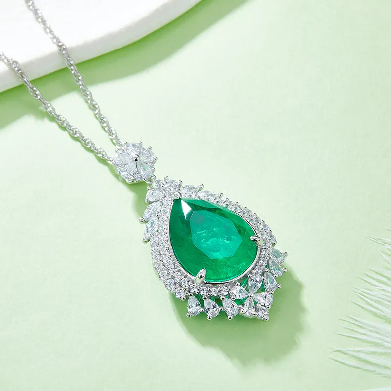 Gorgeous Halo Water Drop Green Zircon Necklace