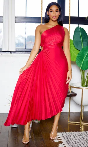 Gorgeous  | One-Shoulder Cutout Asymmetrical Dress - Red