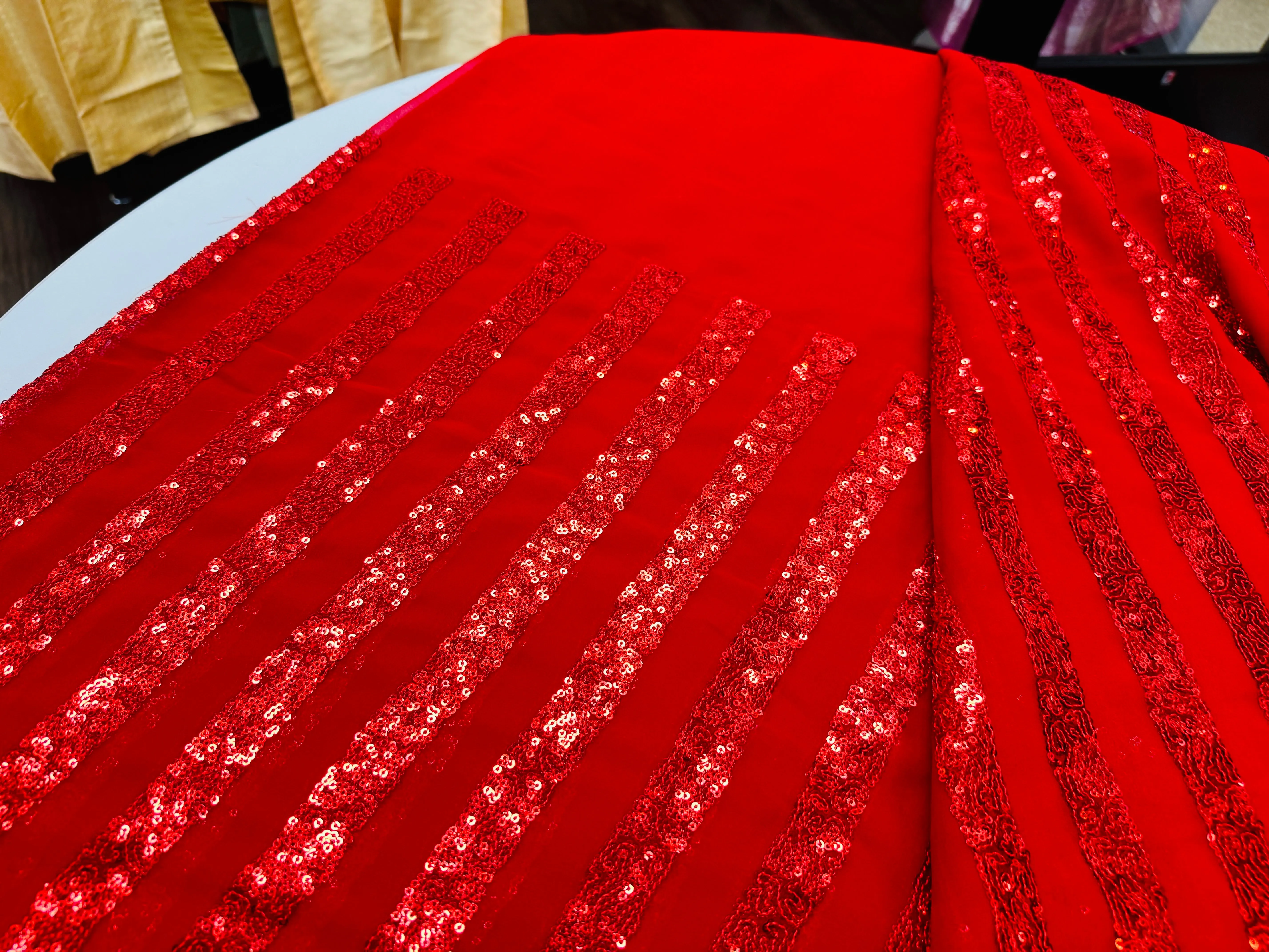 Gorgeous Red Chiffon Saree with Sequin Embellishments