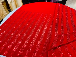 Gorgeous Red Chiffon Saree with Sequin Embellishments