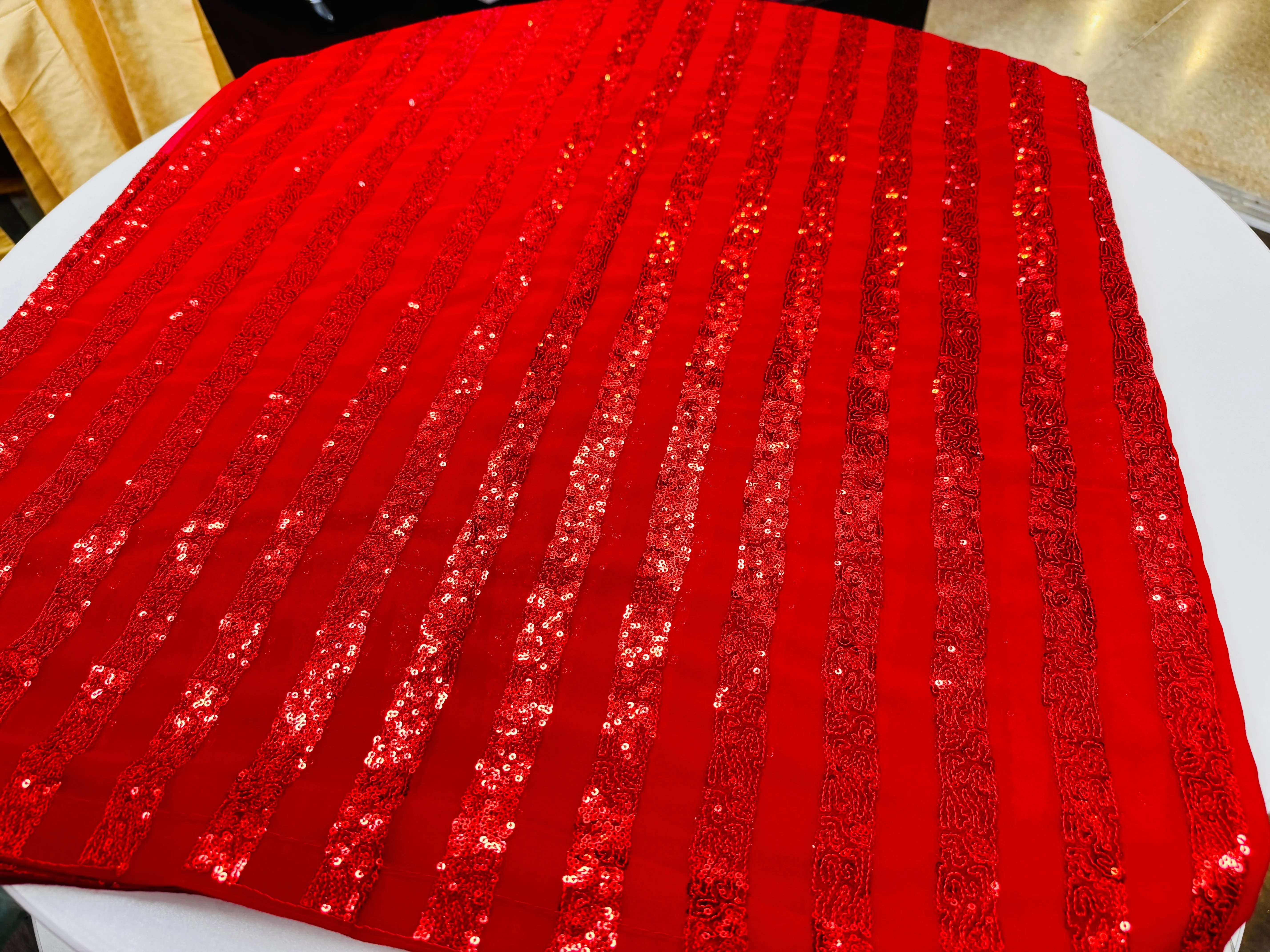 Gorgeous Red Chiffon Saree with Sequin Embellishments