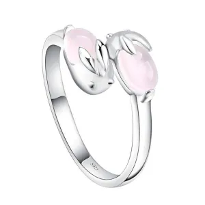 Gorgeous Silver Plated Double Pink Bunny Ring