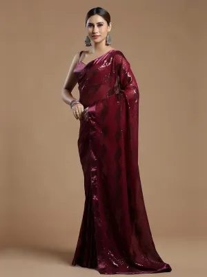 Gorgeous Wine Wavy Georgette Saree