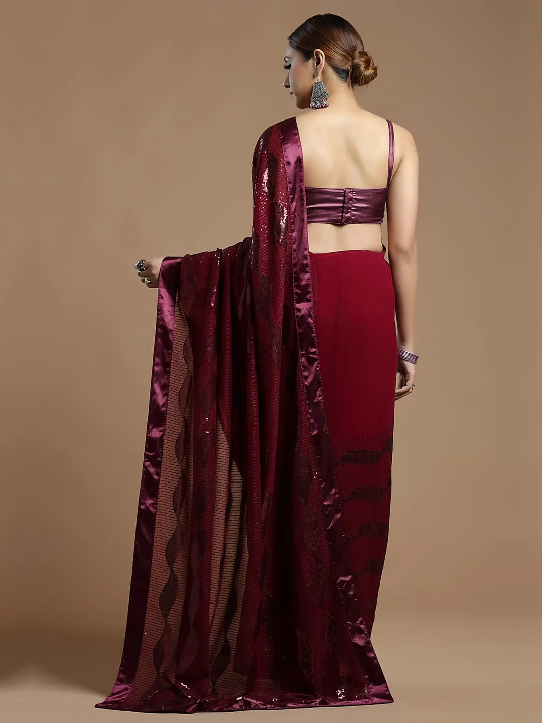 Gorgeous Wine Wavy Georgette Saree