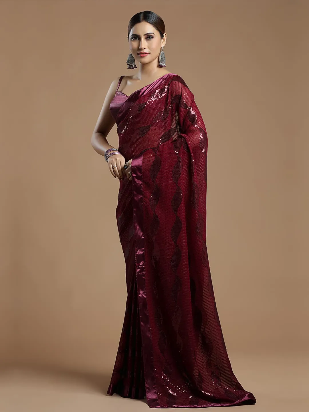 Gorgeous Wine Wavy Georgette Saree