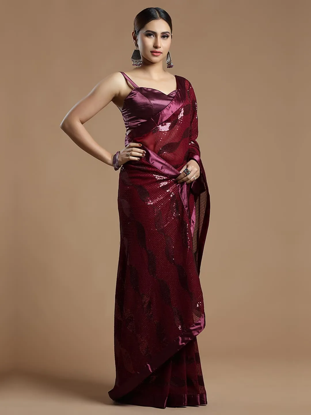 Gorgeous Wine Wavy Georgette Saree