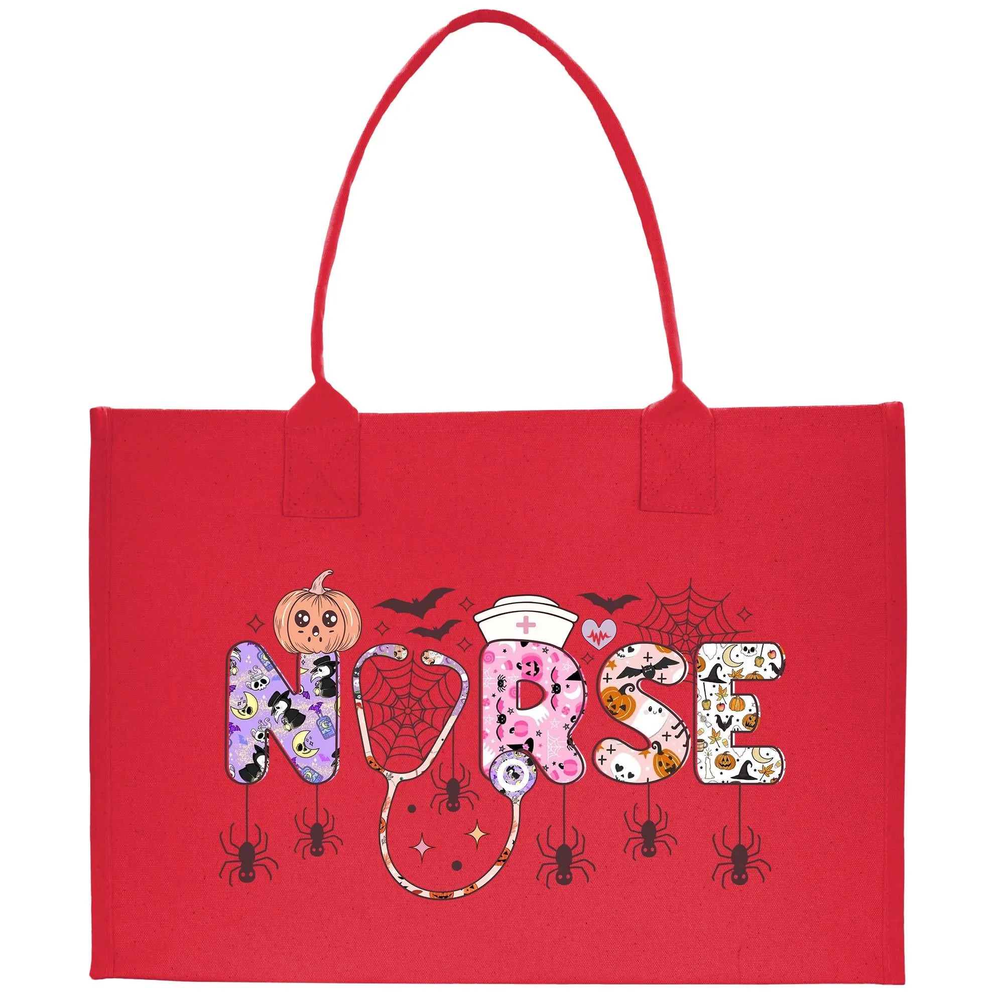 Halloween Trick or Treat Tote Bag Halloween Bag for Kids Halloween Gift Halloween Candy Bag Halloween Doodles Cute Canvas Tote Bag (HW1029)