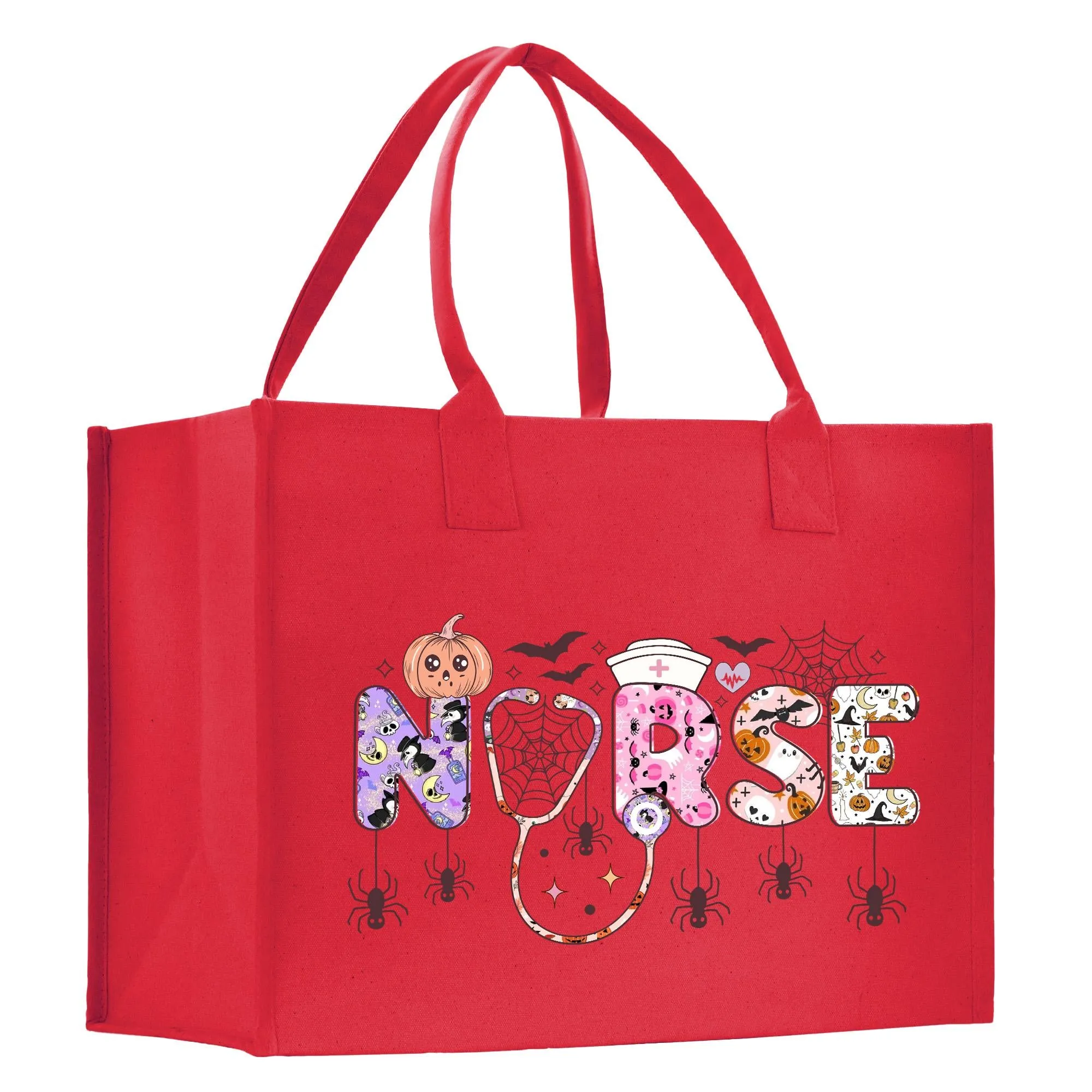 Halloween Trick or Treat Tote Bag Halloween Bag for Kids Halloween Gift Halloween Candy Bag Halloween Doodles Cute Canvas Tote Bag (HW1029)