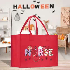 Halloween Trick or Treat Tote Bag Halloween Bag for Kids Halloween Gift Halloween Candy Bag Halloween Doodles Cute Canvas Tote Bag (HW1029)