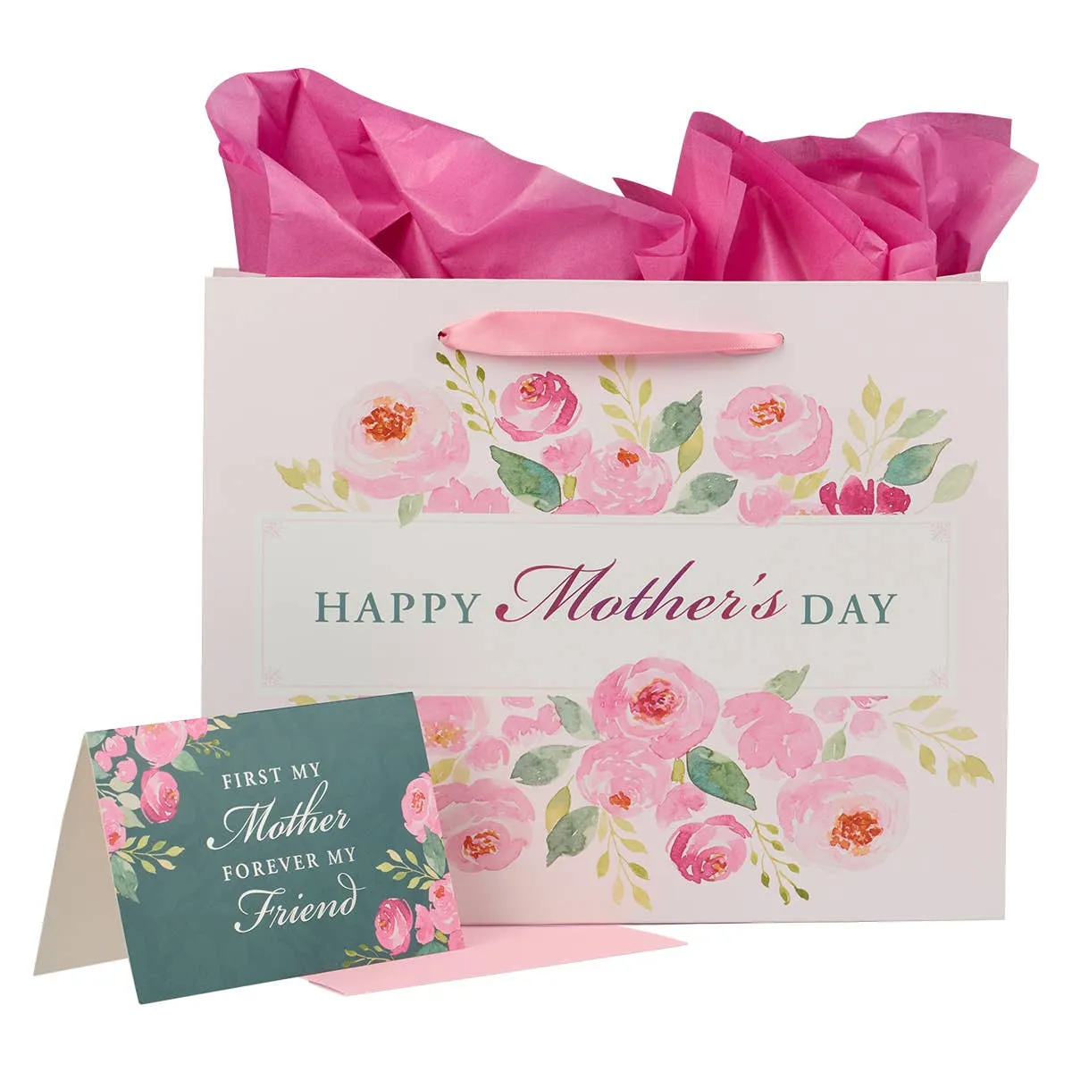 Happy Mother's Day Pink Peony Large Landscape Gift Bag with