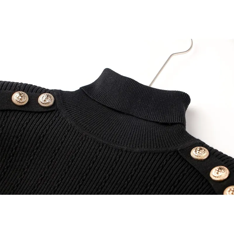 HarleyFashion Women Winter Wool Blend Black Turtleneck Pullover SweaterTop Quality Casual Knit Fabric