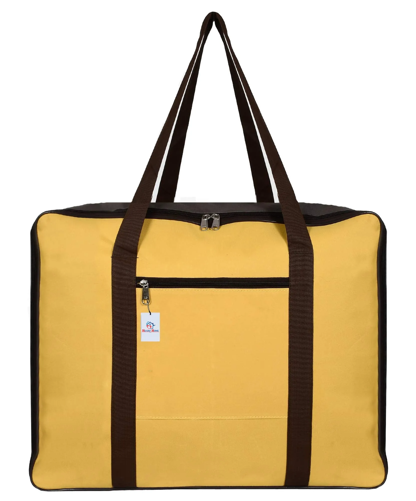 Heart Home Small Size Lightweight Foldable Rexine Jumbo Underbed Storage Bag With Zipper And Handle (Yellow & Brown)-Pack of 2