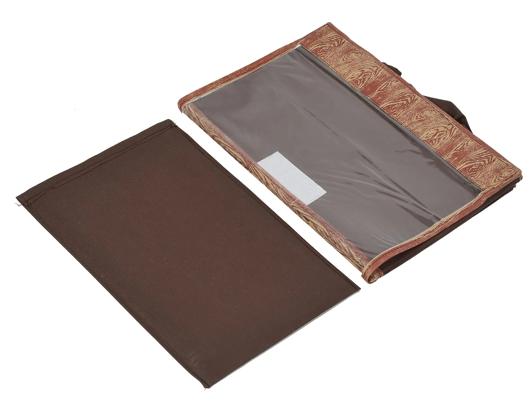 Heart Home Wooden Design Multiuses Small Non-Woven Storage Box/Organizer With Tranasparent Lid (Brown) -44HH0429