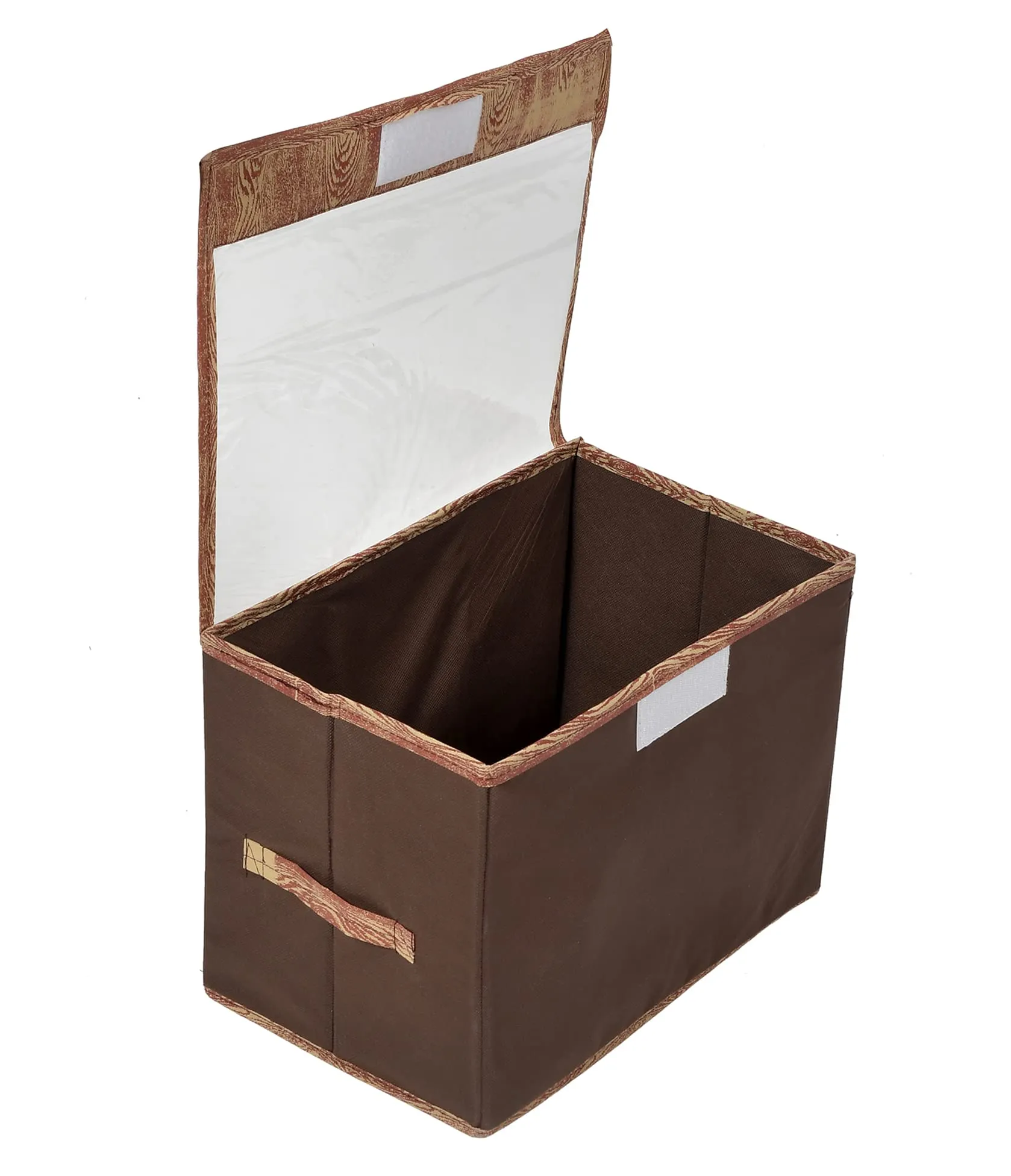 Heart Home Wooden Design Multiuses Small Non-Woven Storage Box/Organizer With Tranasparent Lid (Brown) -44HH0429