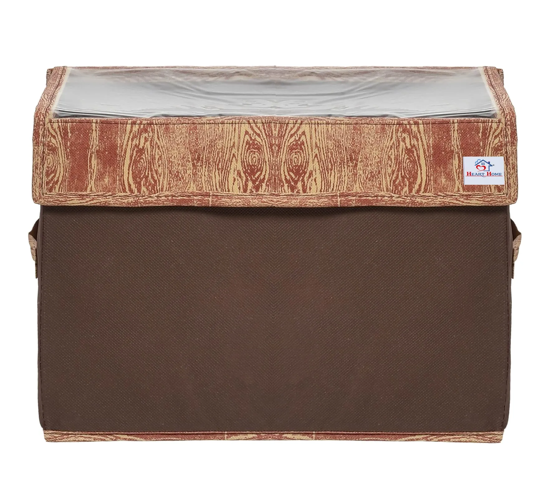 Heart Home Wooden Design Multiuses Small Non-Woven Storage Box/Organizer With Tranasparent Lid (Brown) -44HH0429