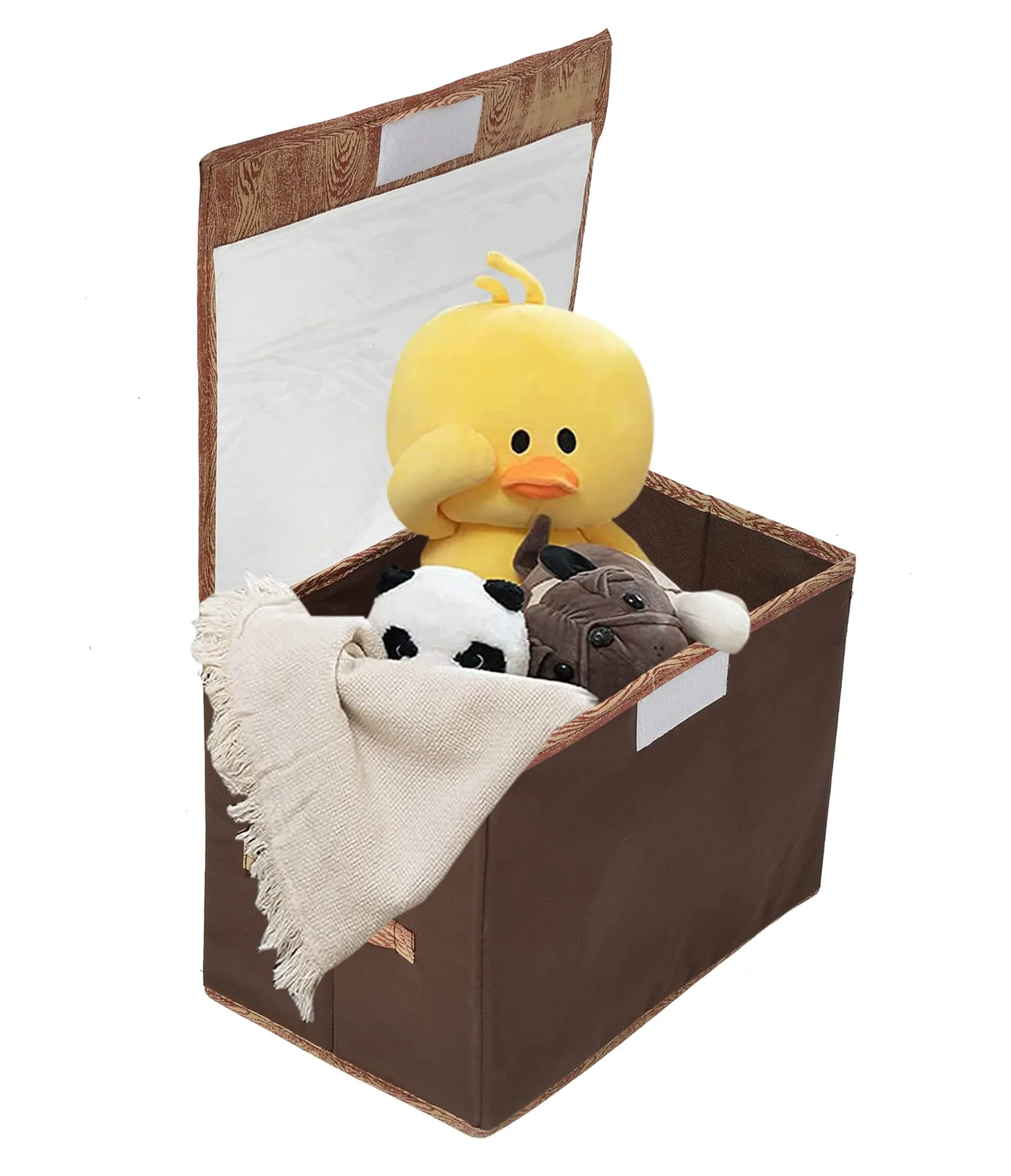 Heart Home Wooden Design Multiuses Small Non-Woven Storage Box/Organizer With Tranasparent Lid (Brown) -44HH0429