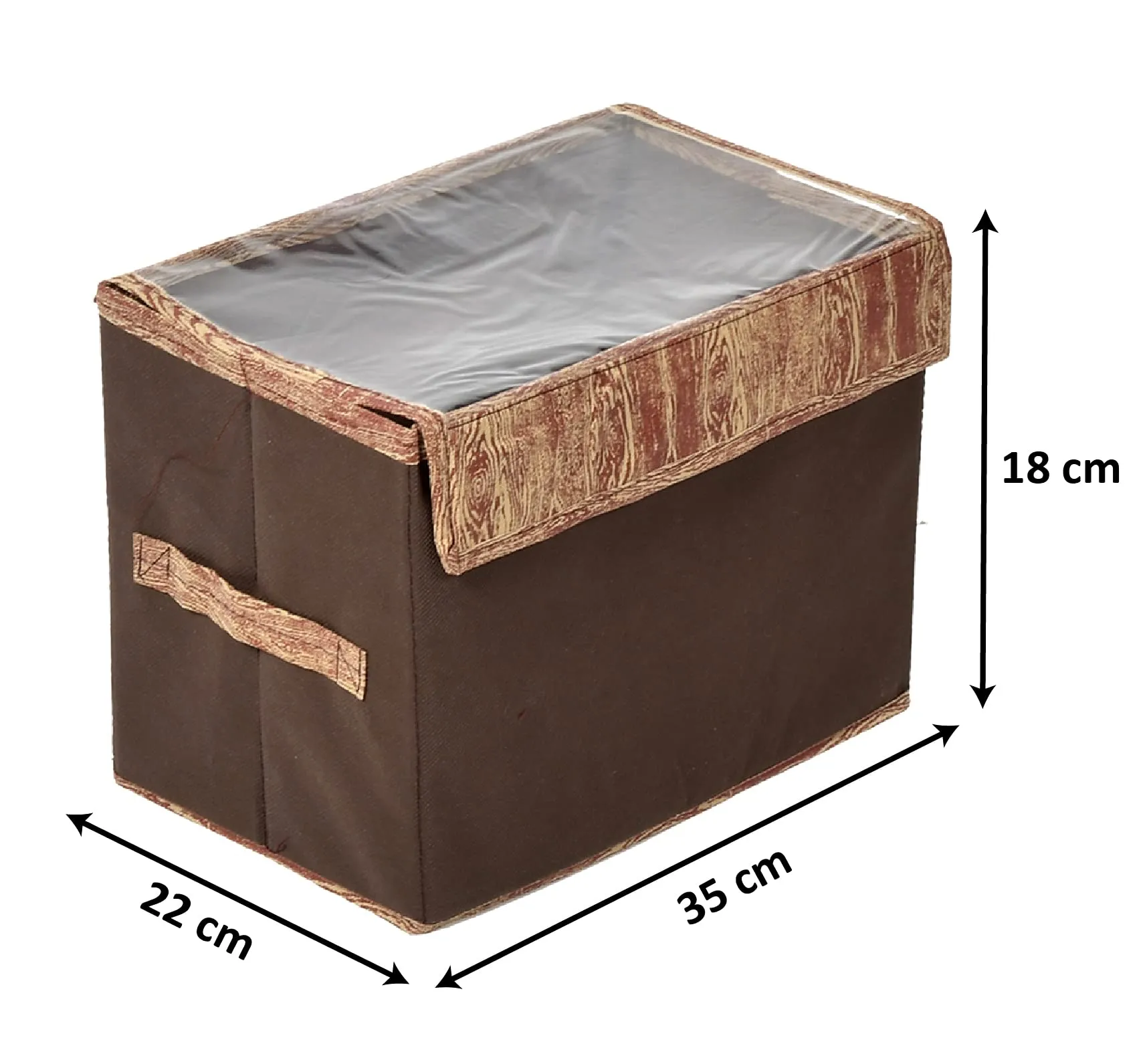 Heart Home Wooden Design Multiuses Small Non-Woven Storage Box/Organizer With Tranasparent Lid (Brown) -44HH0429