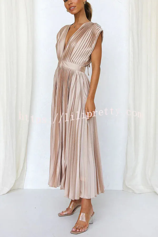 Hello Gorgeous Satin Pleated Midi Dress