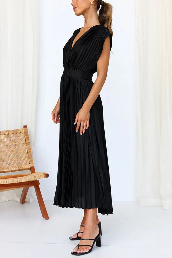 Hello Gorgeous Satin Pleated Party Midi Dress