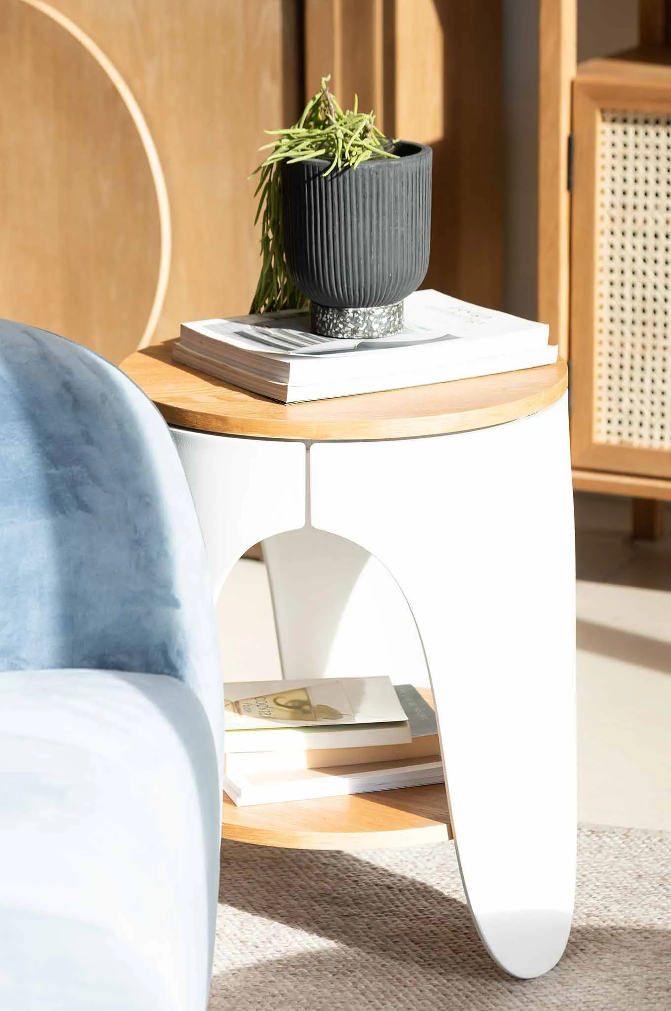 Jackson Round Side Table - Natural and White