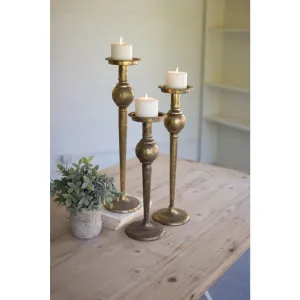 Kalalou - SET OF THREE ANTIQUE BRASS FINISH CANDLE STANDS - CLL2294