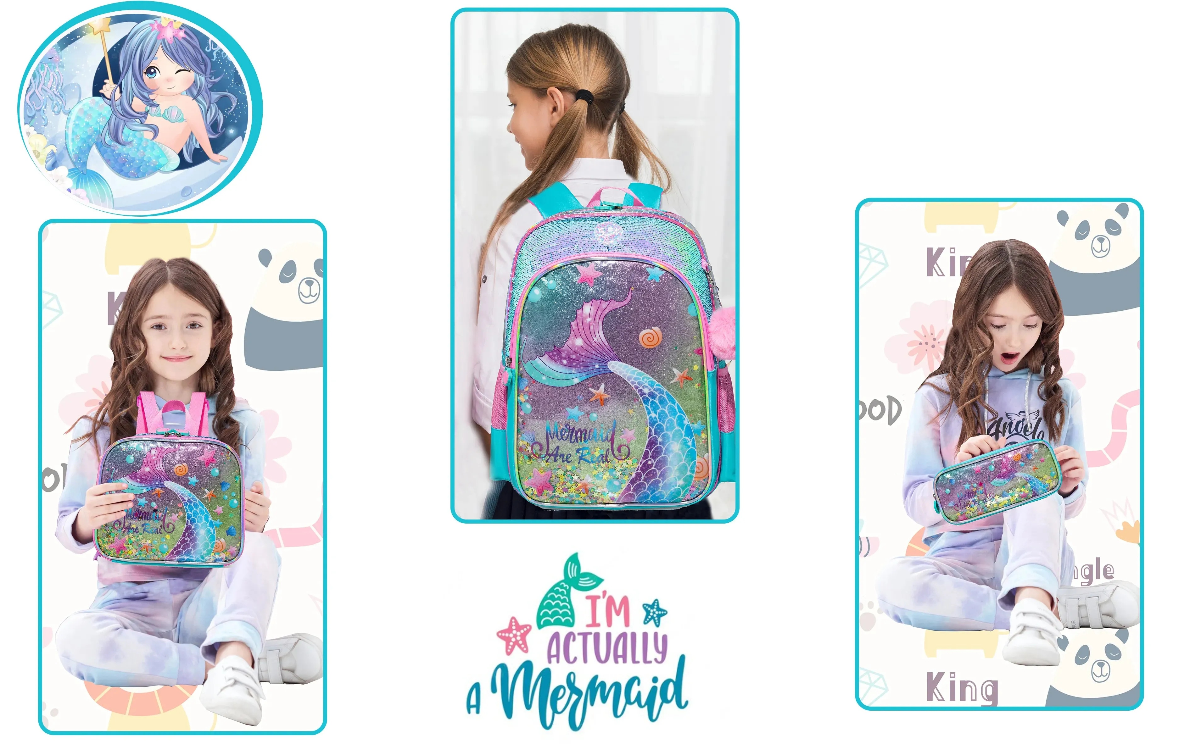 Kids Girls Full Size School Backpack with lunch box