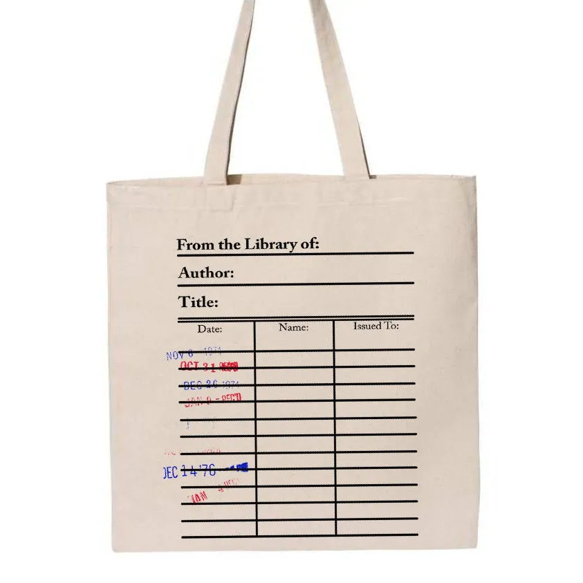 Library card tote bag. Library card with day due stamps handbag.  Book Bag. Library bag. Market bag