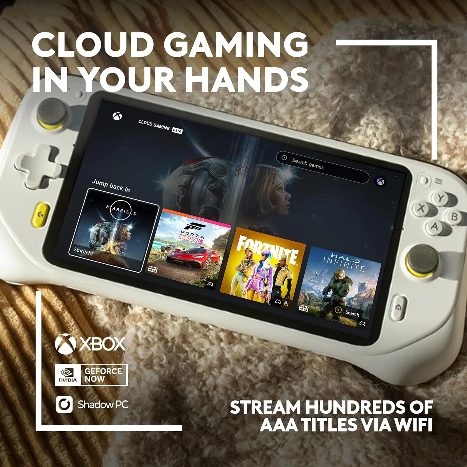 Logitech G Cloud Gaming Handheld - 7" 1080P Touchscreen, Lightweight, Long Battery Life, Xbox Cloud Gaming, NVIDIA GeForce NOW, Google Play - UK Plug, White
