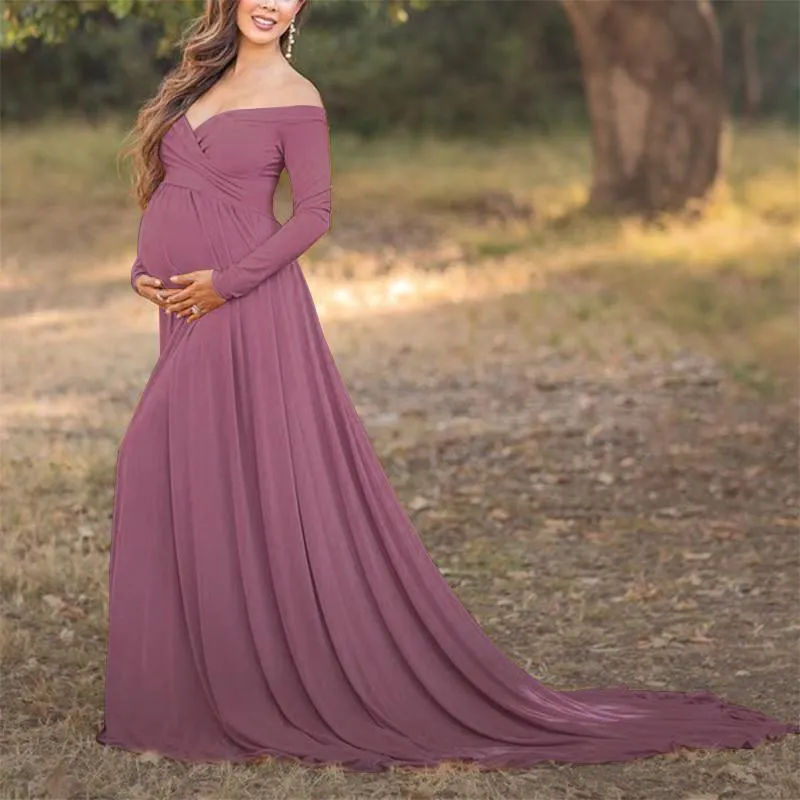 Maternity Off Shoulder Long Sleeve Gorgeous Dress
