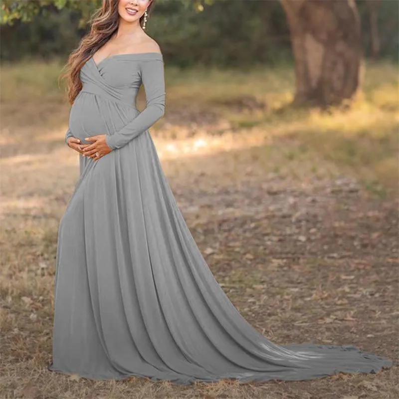 Maternity Off Shoulder Long Sleeve Gorgeous Dress