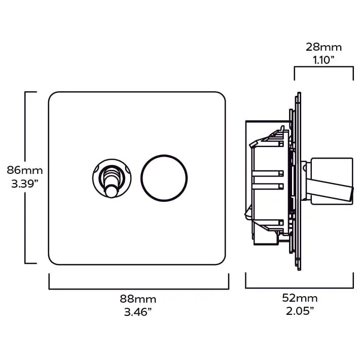 MAXWELL 2G Smooth Mixed Light Switch 1 Toggle / 1 Dimmer - Antique Brass