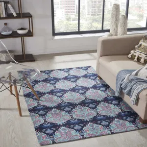 Mona B - Printed Vintage Dhurrie Carpet Rug Runner Floor Mat for Living Room Bedroom: 3.5 X 5.5 Feet Multi Color- PR-106
