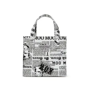 Moo Moo Kow Tote Bag Newspaper White- Small