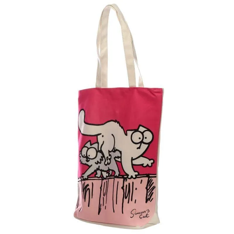 New Pink Cat Design Cotton Bag with Zip & Lining