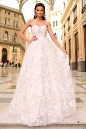 Nicoletta Australia  3D leaves and white with silver embellishments gala wedding gown