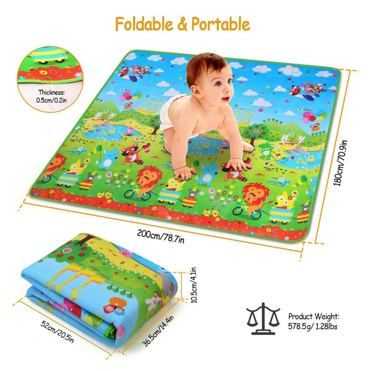 Non-Slip 2 Sides Foldable Soft Foam Kids Play Mat
