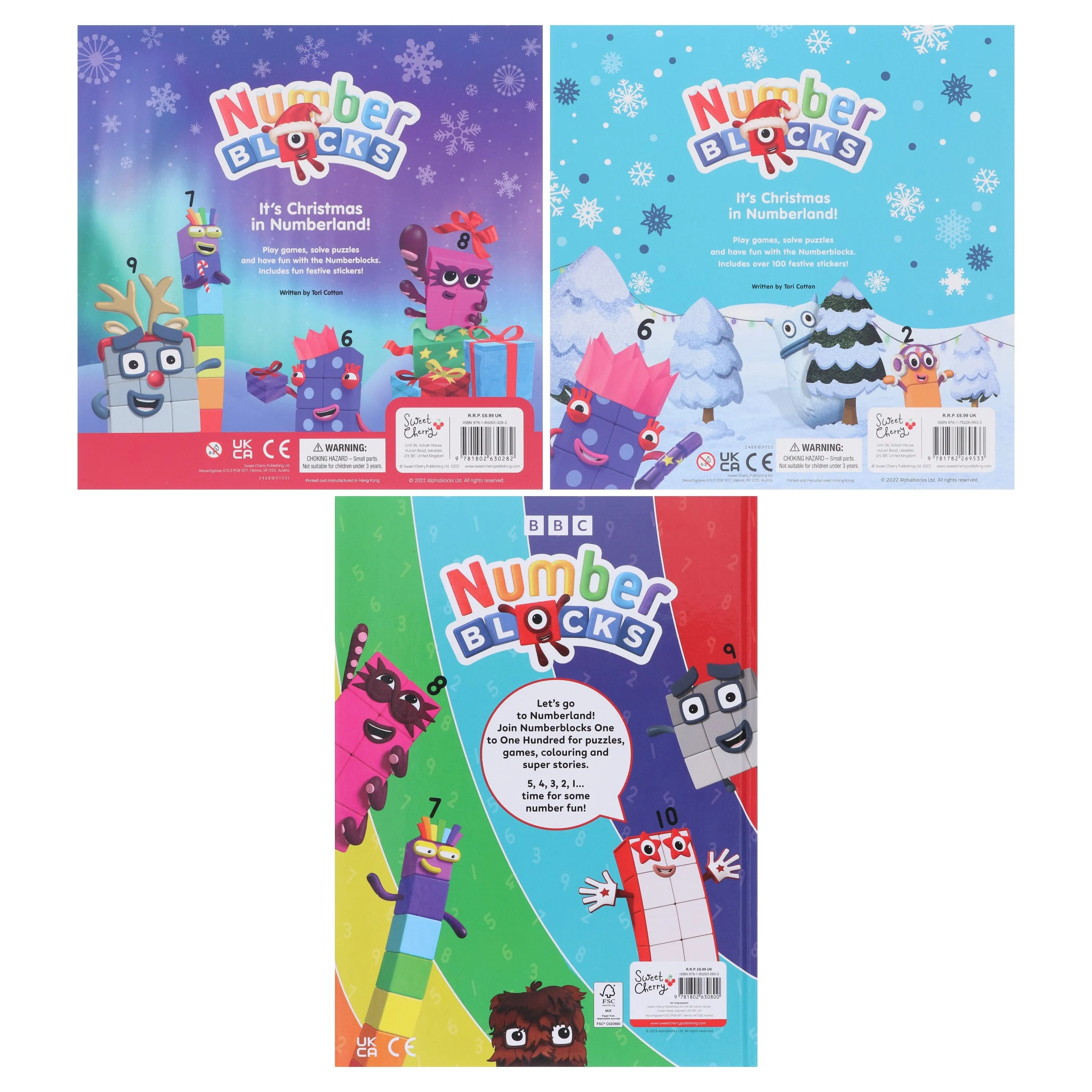 Numberblocks Christmas Collection 3 Books Set and A Children's Nursery Red Schoolbag for Boys & Girls- Ages 1-7 - Paperback/Hardback