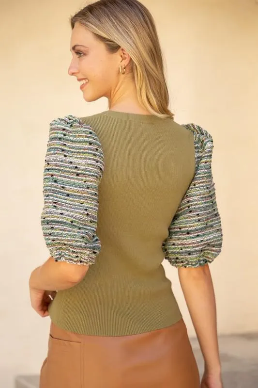 Olive Puff Sleeve Top