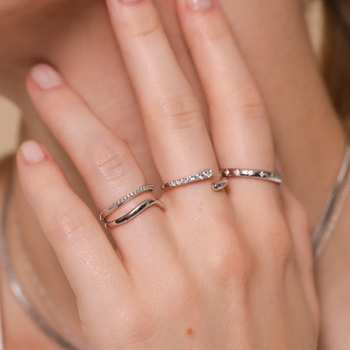 Orbit Crystal Open Ring in Silver